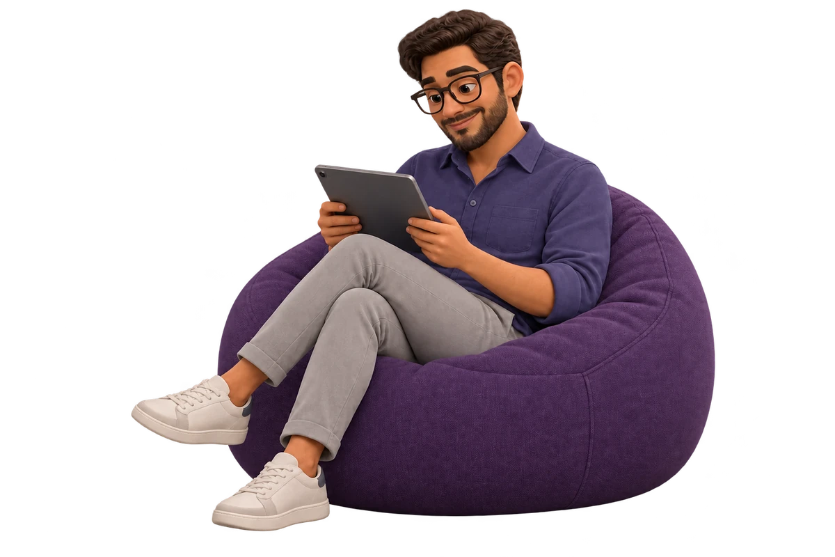 Hombre explorando formación en una tableta